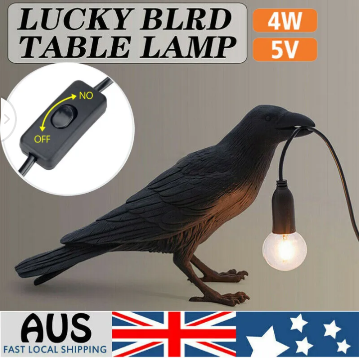 Black Bird Table Lamps Resin Crow Desk Lamp Bedroom Sconce Wall Light Fixtures