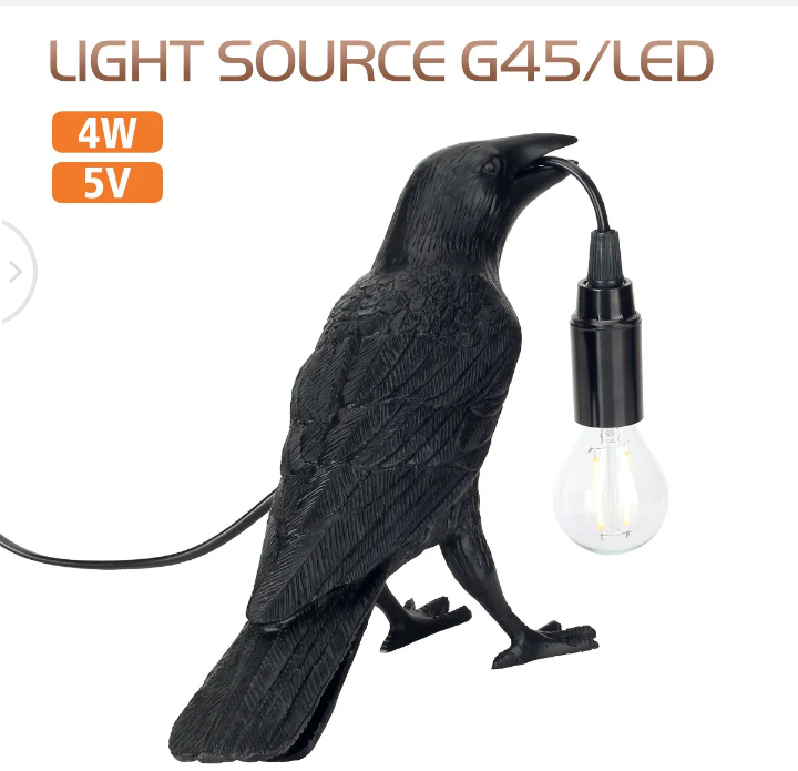 Black Bird Table Lamps Resin Crow Desk Lamp Bedroom Sconce Wall Light Fixtures