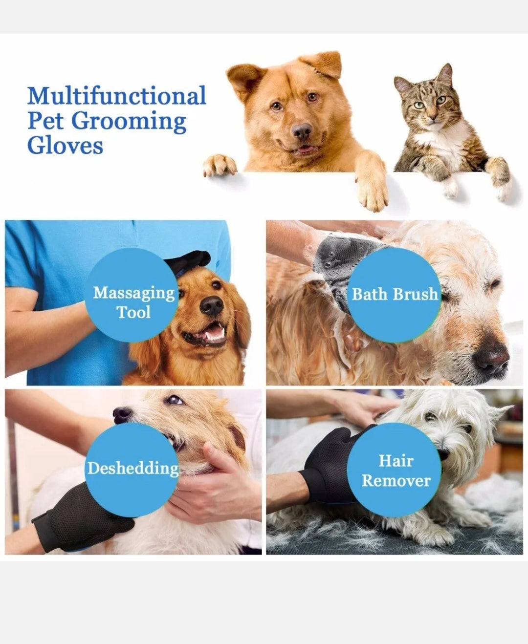 PET DOG CAT GROOMING MAGIC CLEANING GLOVE HAIR AND DIRT REMOVER BRUSH DESHEDDING