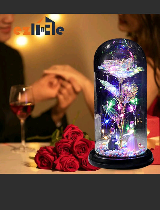 Rose in Glass Forever Wedding Gift Night Light Flower Dome Eternal Valentine