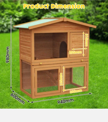 2 Storey Rabbit Hutch Chicken Coop Wooden Run Cage Outdoor Pet Bunny House AU