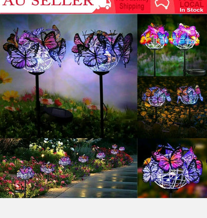 2Pc Solar Garden Lights Orchid Butterfly Stake Lawn Lamp Yard Outdoor Patio Path