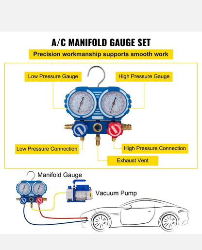 VEVOR AC Vacuum Pump Manifold Gauge Set 3.5 CFM 5PA HVAC Vacuum Pump With Box