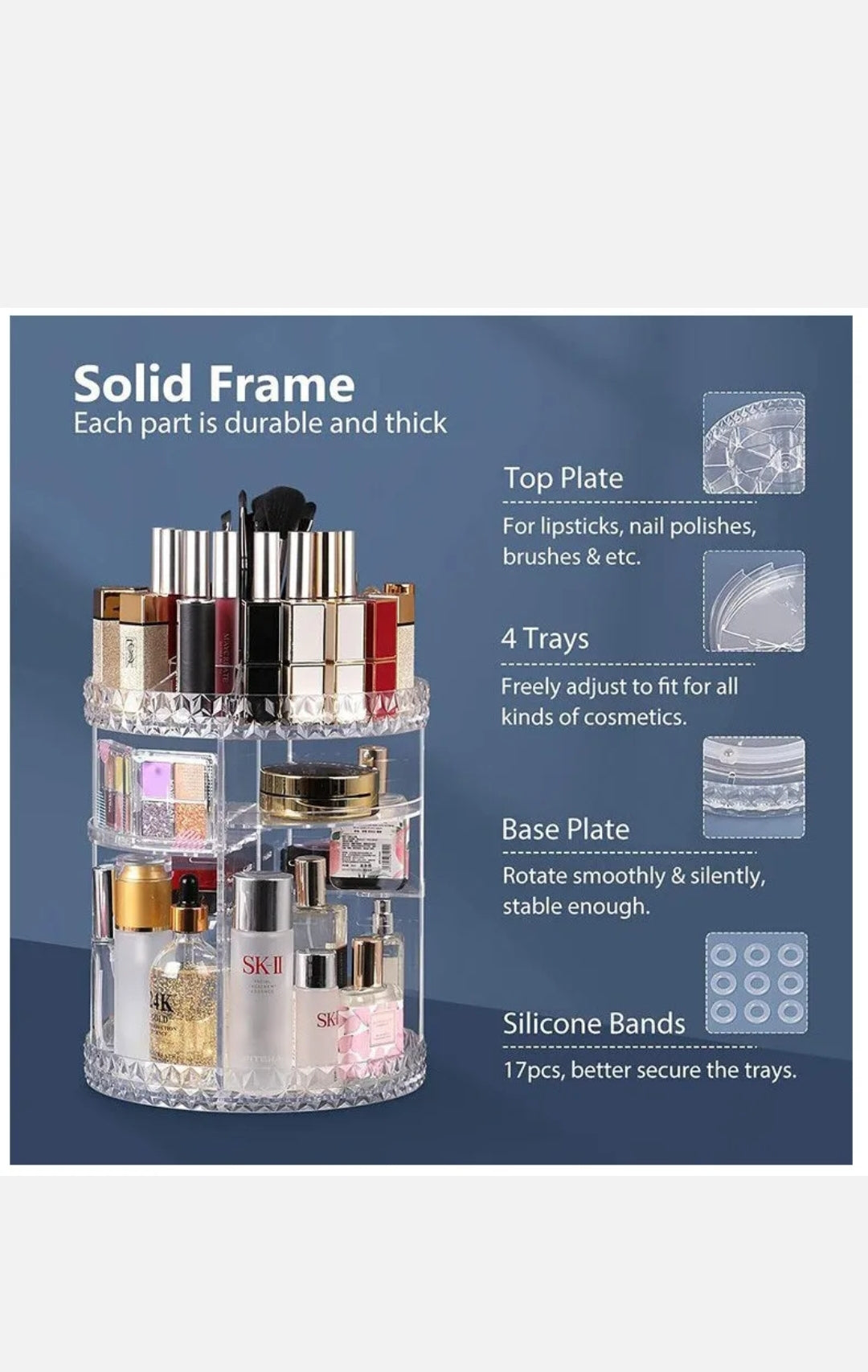 Acrylic Makeup Organiser 360° 3 Layer Rotating Clear Cosmetics Holder Storage AU