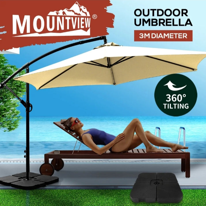 Mountview 3M Outdoor Umbrella Cantilever Umbrellas Base Stand Garden Patio Beach