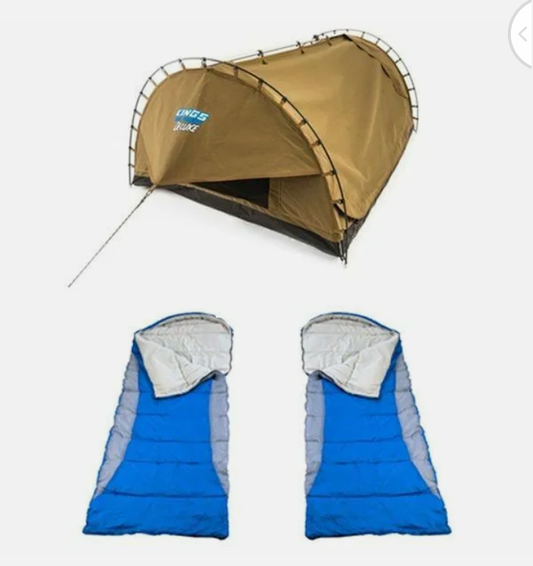 Kings Big Daddy Deluxe Double Swag Canvas Tent Camping + 2x Hooded Sleeping Bag