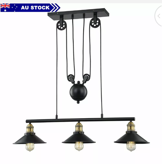 Vintage Pendant Light Industrial Pulley Ceiling Lights Chandelier Adjustable