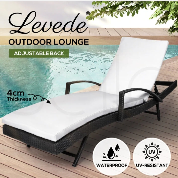 Levede Sun Lounger Wicker Lounge Outdoor Furniture Garden Patio Bed Cushion Pool