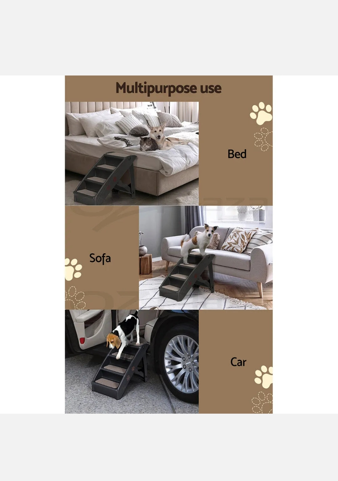 i.Pet Dog Ramp Steps For Bed Sofa Car Pet Stairs Ladder Indoor Foldable Portable