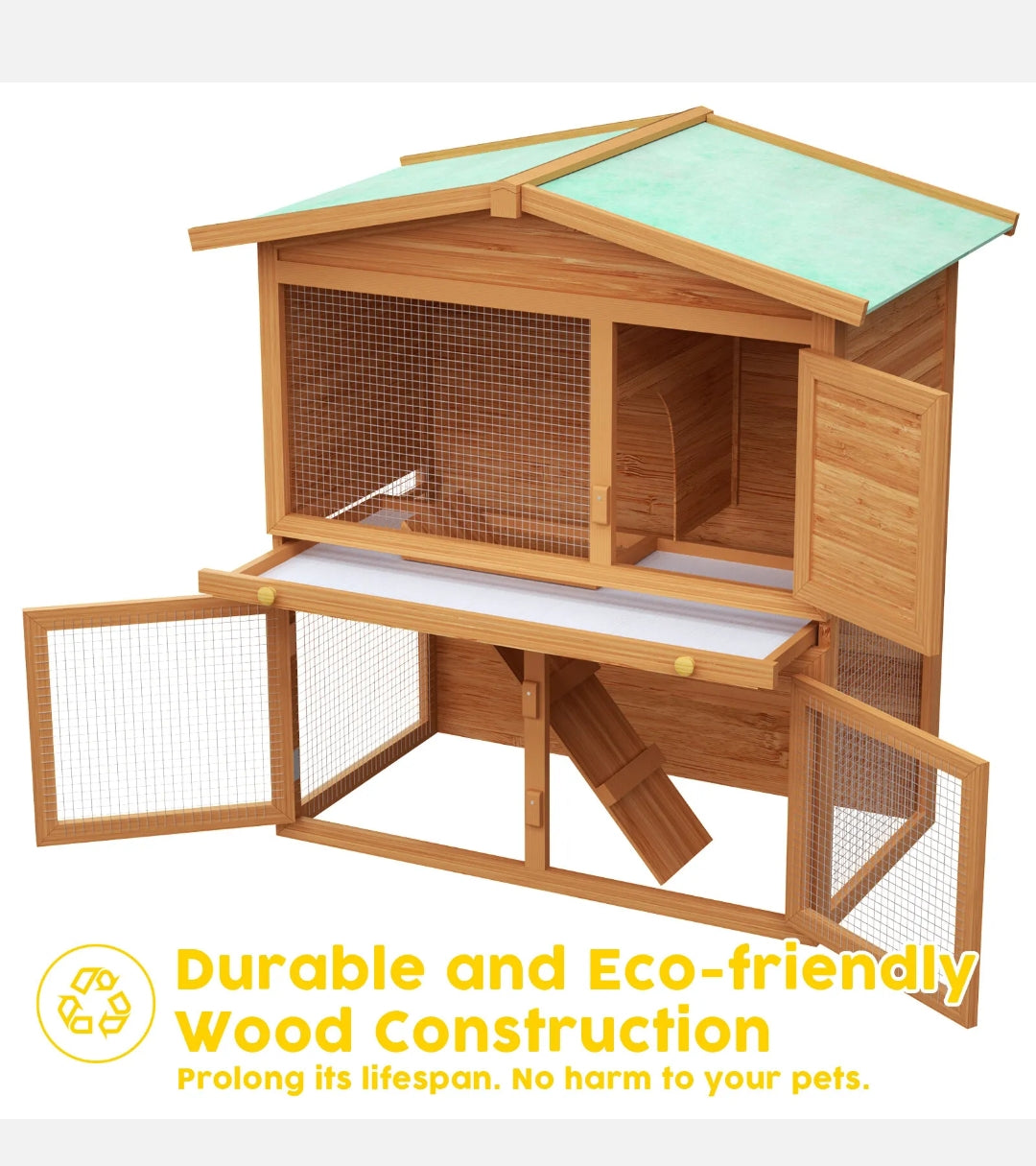 2 Storey Rabbit Hutch Chicken Coop Wooden Run Cage Outdoor Pet Bunny House AU