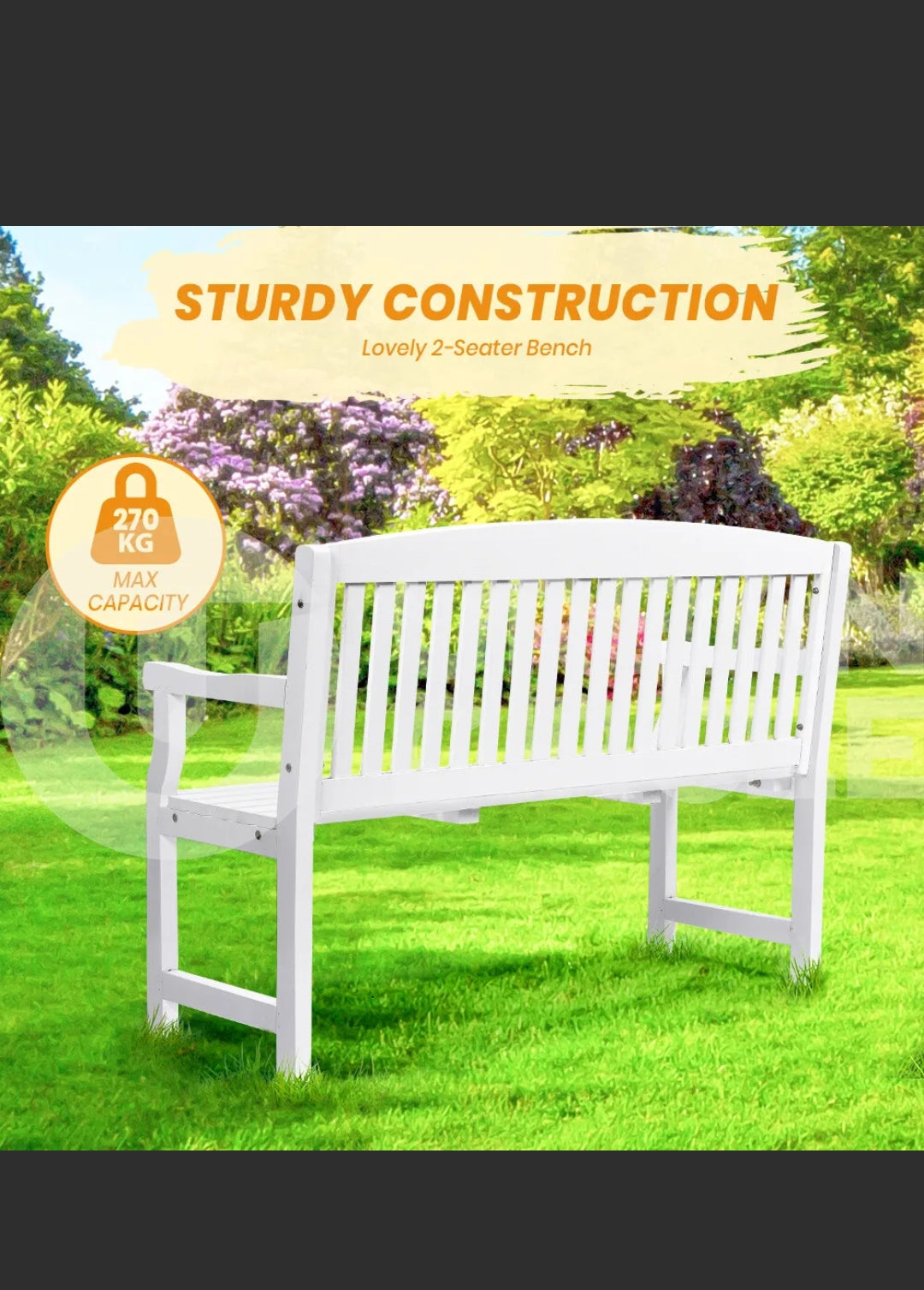 Furb Wooden Garden Bench Outdoor Chair Loveseat Backyard Furniture Lounge White