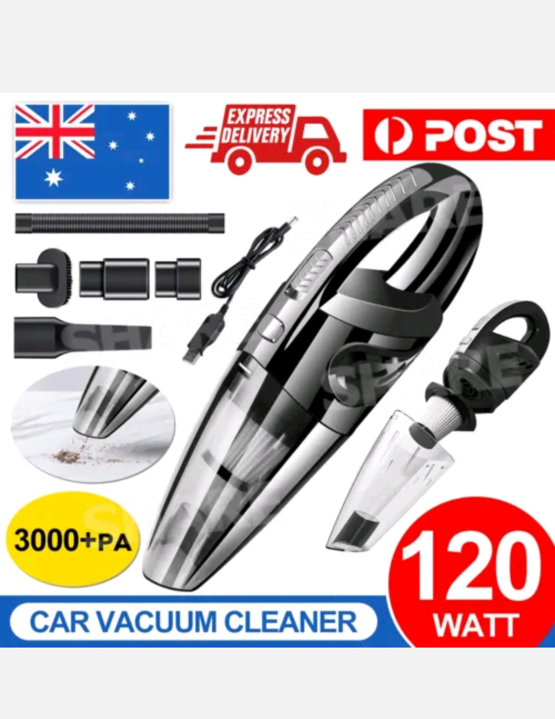 Car Vacuum Cleaner Handheld 12V 120W Cordless Rechargeable Portable Home OZ