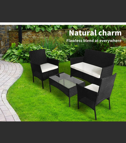 Levede 4PCS Outdoor Furniture Setting Patio Garden Table Chair Set Wicker Lounge