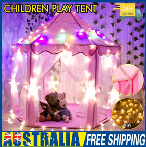 Kids Fairy Princess Castle Play House Hexagon Toy Tent Pop Up Tent + LED Light