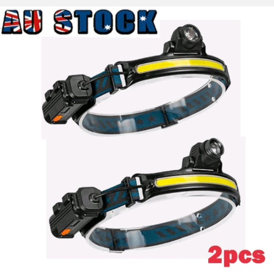 2pcs Waterproof COB LED Motion Sensor Head Torch Headlight Rechargeable Headlamp - Bright Tech Home