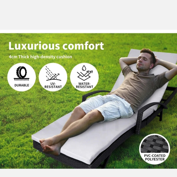 Levede Sun Lounger Wicker Lounge Outdoor Furniture Garden Patio Bed Cushion Pool