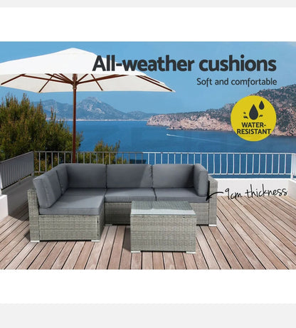 Gardeon 5-Piece Outdoor Furniture Sofa Set Wicker Lounge Setting Table Chairs