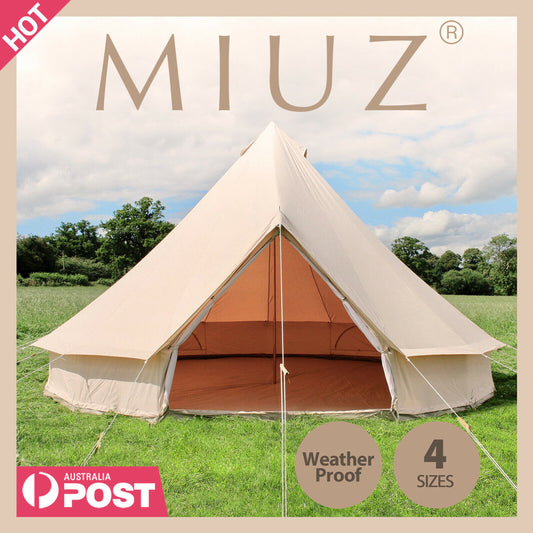 MIUZ 3M Bell Tent Camping Canvas Tent Beach Yurt Safari Waterproof Stove Jack - Bright Tech Home