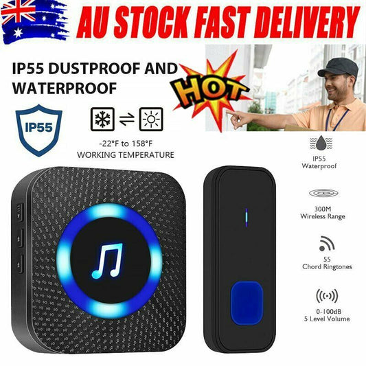 Wireless Door Bell Waterproof 300m Range Home Wall Plug In Doorbell 55 Chimes WH - Bright Tech Home