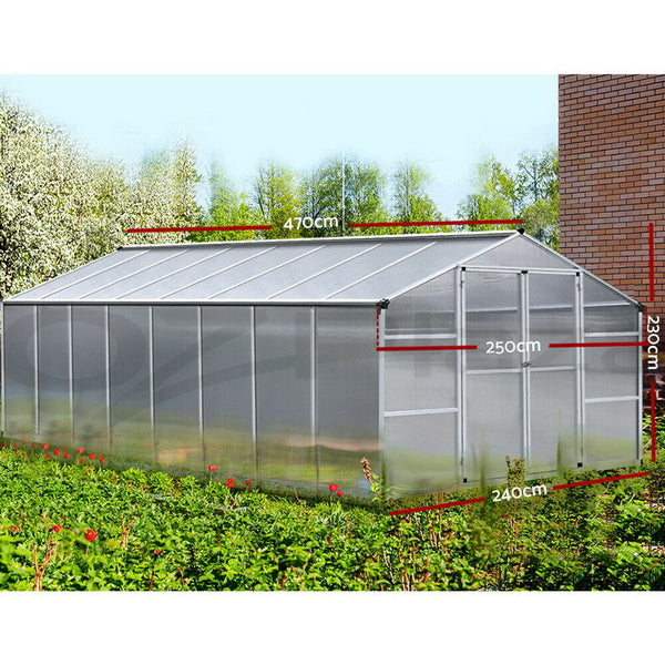 Greenfingers Aluminium Greenhouse Polycarbonate Green House Garden Shed 4.7x2.5M - Bright Tech Home