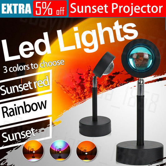 LED Sun Sunset Rainbow Projector Atmosphere Light Lamp USB Home Decor Gifts DIY