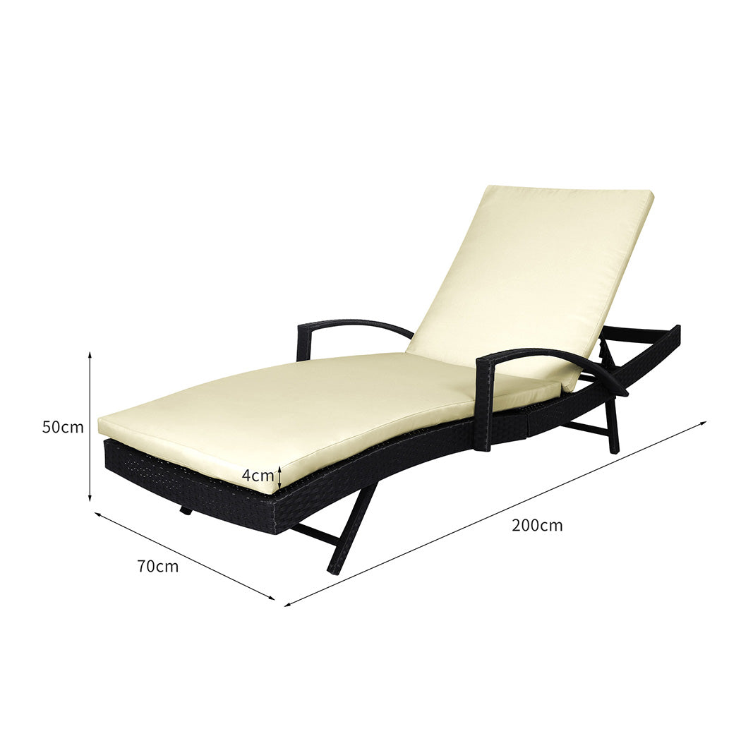 2PCS Levede Outdoor Sun Lounger Furniture Wicker Lounge Garden Patio Bed Cushion - Bright Tech Home