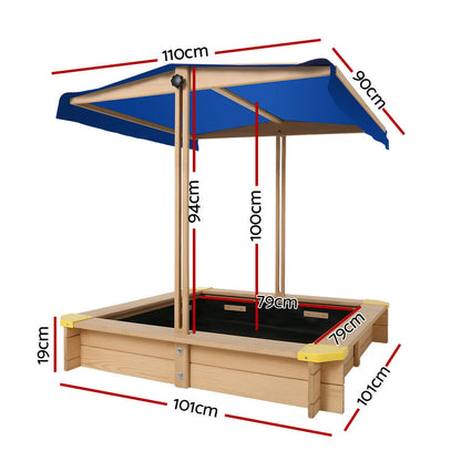 Keezi Outdoor Toys Kids Sandpit Box Canopy Wooden Play Sand Pit Toy Children - Bright Tech Home