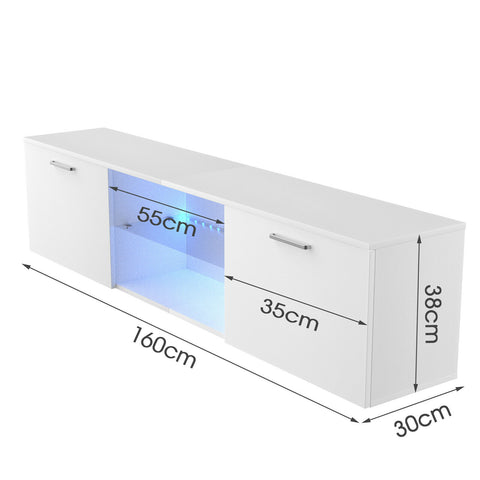 160CM Modern TV Cabinet Stand Entertainment Unit Storage RGB LED & w/2 Drawers - Bright Tech Home