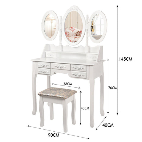 Levede Dressing Table Stool Makeup Mirror Jewellery Table Stool Set Organizer - Bright Tech Home
