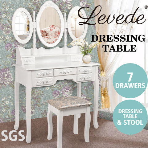 Levede Dressing Table Stool Makeup Mirror Jewellery Table Stool Set Organizer - Bright Tech Home