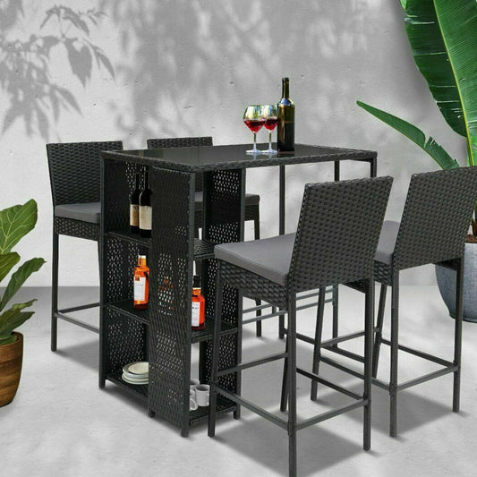 Gardeon Outdoor Bar Set Table Stools Furniture Dining Chairs Wicker Patio Garden - Bright Tech Home