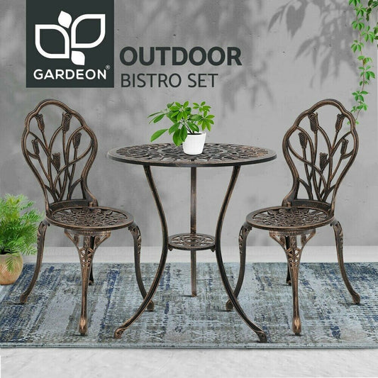 Gardeon 3 Piece Outdoor Setting Chairs Table Bistro Set Patio Cast Aluminum - Bright Tech Home