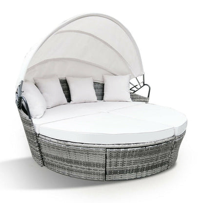 LONDON RATTAN Day Bed Daybed Sofa Garden Wicker Round Grey Outdoor Furniture