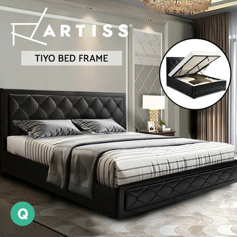 Artiss Bed Frame Queen Size Gas Lift Base With Storage Mattress Leather