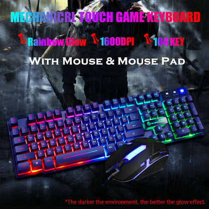 T6 Gaming Keyboard and Mouse Set for PC Laptop Rainbow Backlight Usb Ergonomic