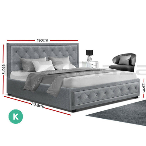 Artiss Bed Frame King Size Gas Lift Base With Storage Mattress Grey Fabric - Bright Tech Home