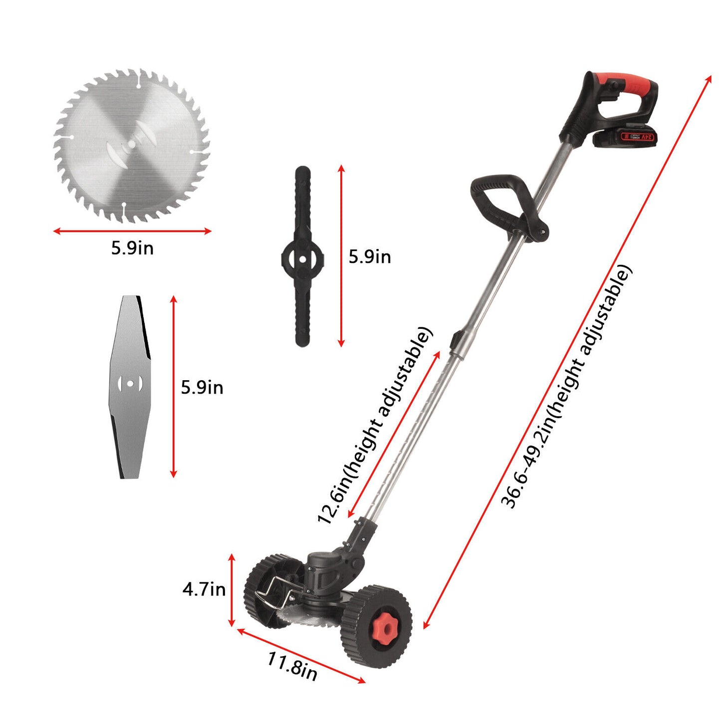 Cordless Grass Lawn Trimmer Roller Base Edge Brush Cutter Blade Whipper Snipper