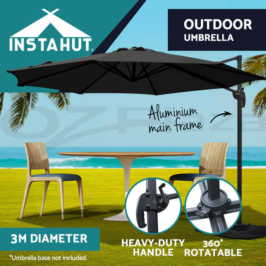 Instahut Umbrella Outdoor Umbrellas Roma Cantilever Sun Beach 360 Degree Black