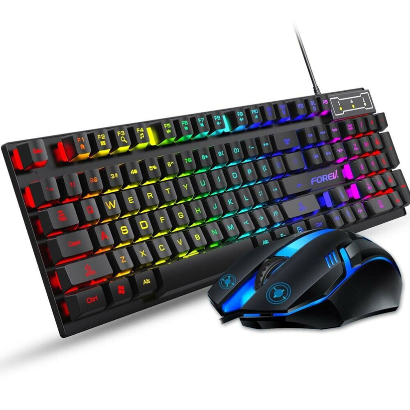 T6 Gaming Keyboard and Mouse Set for PC Laptop Rainbow Backlight Usb Ergonomic