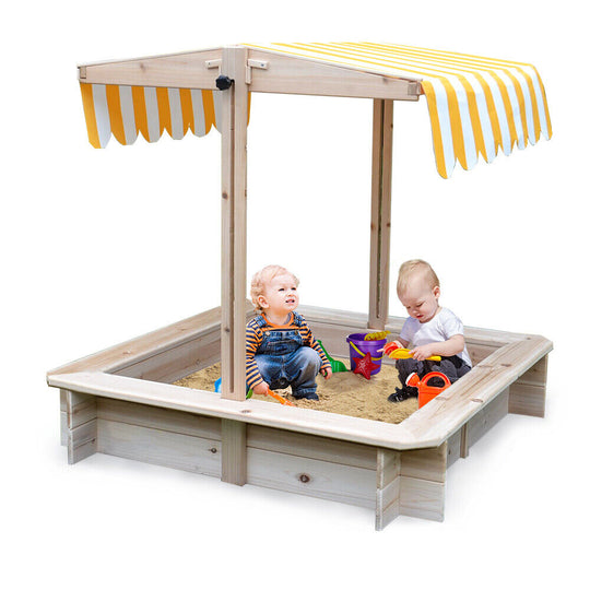 Rovo Kids Sandpit Toy Box Canopy Wooden Outdoor Sand Pit Children Play Cover