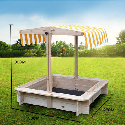 Rovo Kids Sandpit Toy Box Canopy Wooden Outdoor Sand Pit Children Play Cover