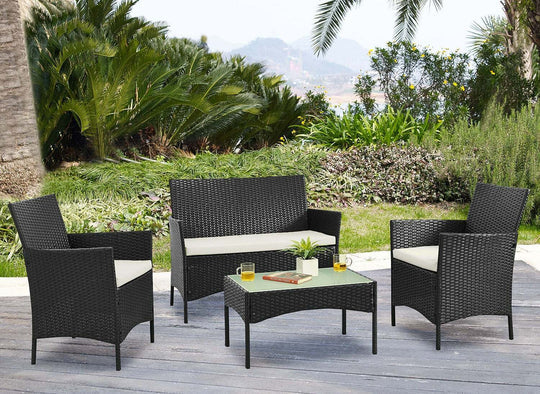 4pc Lounge Dining Set Outdoor Furniture Rattan Wicker Chair Table Garden Patio B - Bright Tech Home