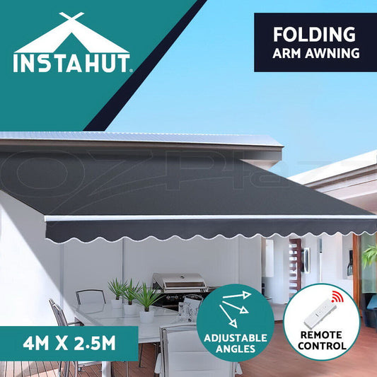 Instahut Retractable Folding Arm Awning Outdoor Awning Sunshade 4Mx2.5M Grey