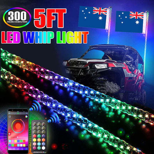 2X5ft RGB 360° Spiral LED Whip Lights Release ATV UTV RZR Chasing Antenna Remote - Bright Tech Home