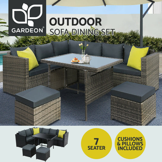 Gardeon Outdoor Sofa Set Patio Furniture Dining Table Chair Lounge Garden Wicker - Bright Tech Home