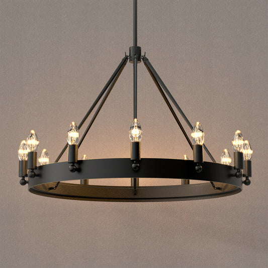 12-Light Farmhouse Chandelier Lighting Wagon Wheel Lights Kitchen Island E14 - Bright Tech Home