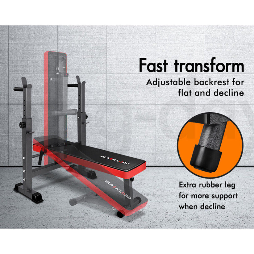 BLACK LORD Weight Bench Press Squat Rack Incline Fitness Home Gym Equipment - Bright Tech Home