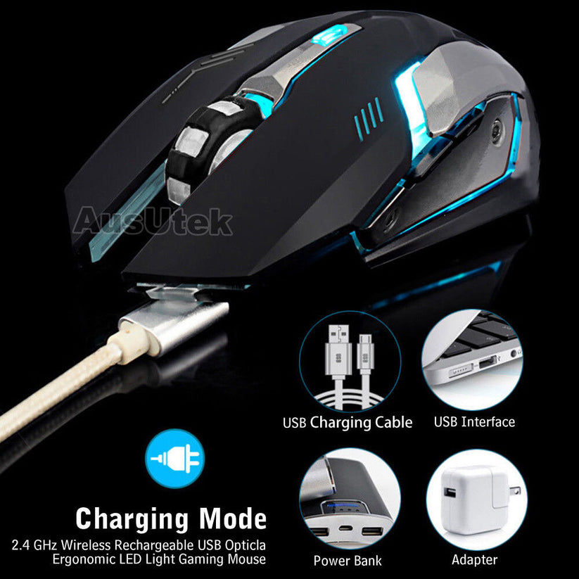 2.4GHz Wireless Rechargeable USB Optical Ergonomic LED Light Gaming Mouse - Bright Tech Home