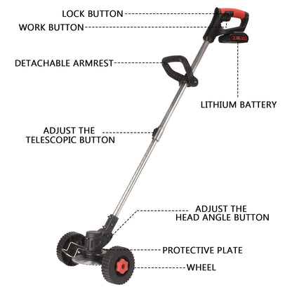 Cordless Grass Lawn Trimmer Roller Base Edge Brush Cutter Blade Whipper Snipper