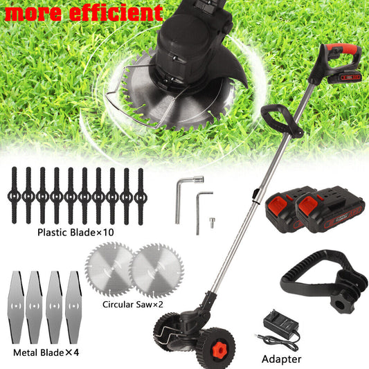 Cordless Grass Lawn Trimmer Roller Base Edge Brush Cutter Blade Whipper Snipper